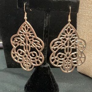 Rose Gold Filigree Dangle Earrings with Ornate Design